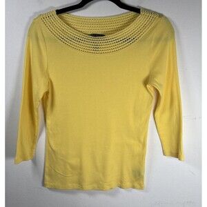 Lauren Ralph Lauren Yellow Cotton Crochet Boat Neck Top Women’s Small 3/4 Sleeve